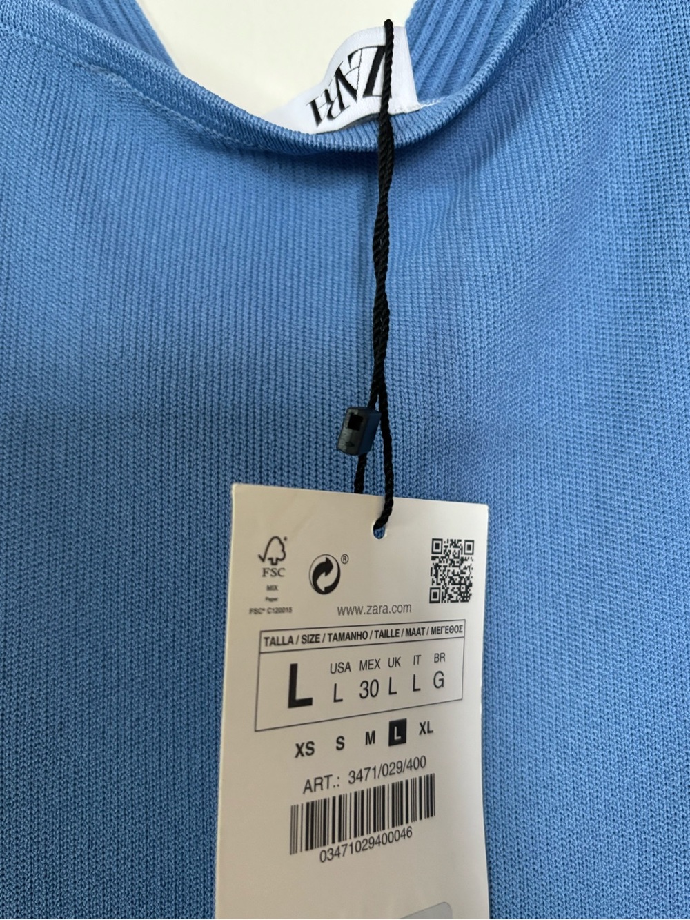 NWT Zara | Light Blue Ribbed Knit Tank Top size large - Picture 5 of 6